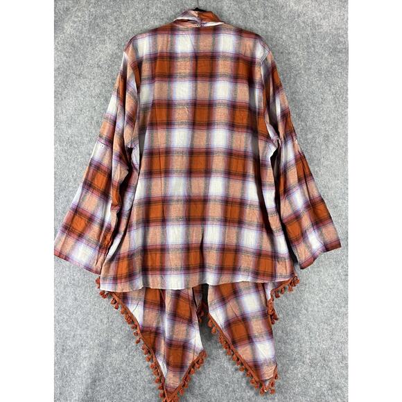 Savanna Jane Flannel Long Cardigan 3X Plaid Tassel Asymmetric Boho Western NEW - Picture 12 of 16